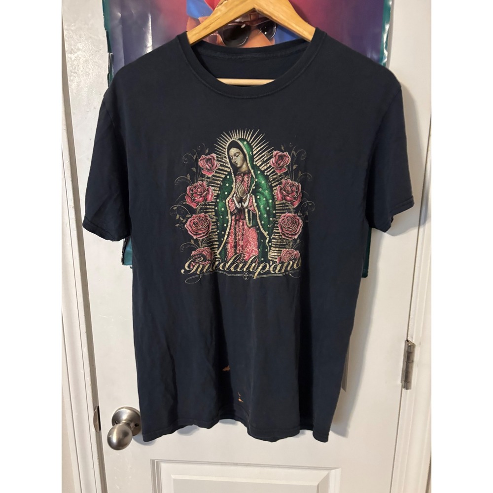 Mens La Guadalupana Virgin Mary Graphic T-Shirt Black Our Lady of Guadalupe Tee